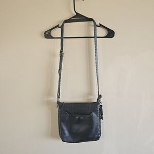 LUCKY BRAND PEBBLED BLACK LEATHER BOHO ALI SQUARE CROSSBODY BAG ZIP TOP CLOSURE